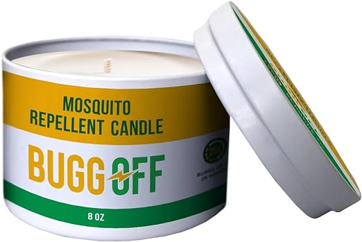 BUGG OFF- Mosquito Repellent Candle Tin (8oz) | Citronella Oil, DEET Free, Essential Oil Infused for Outdoor Use | Burns 25 Plus Hours